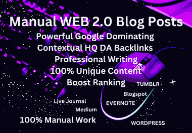 25 WEB 2.0 Manual contextual HQ Backlinks Blog Posts wordpress Blogger Wix increase ranking fast