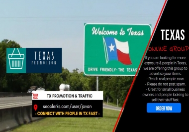 Connect with 4000 People in Texas using a Shoutout Promo to online group,  get social signals traffic