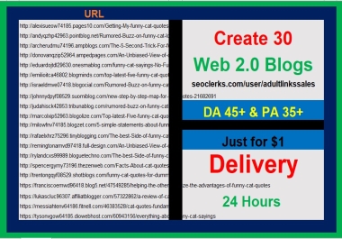 Create 30 High DA Web2.0 Blogs with Affordable Prices for Adult websites