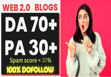 30 High DA 70+,  DR 55+ Backlinks from Web 2.0 Blogs