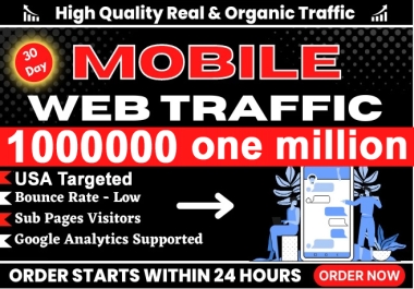 One Million USA Targeted Real Organic Mobile Visitors Traffic to Website or Links