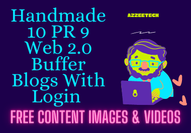 Handmade 10 PR 9 Web 2.0 Buffer Blogs With Login,  Images,  Content and Videos