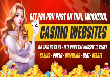 Get Rank Website Blog With 200 PBN Post Backlinks DA50 to 75 Indonesia,  Thai,  Casino,  Poker,  Slot
