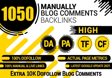 create 1050 manually High DA PA TF CF Permanent blog comments SEO backlinks