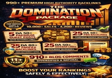 990+ Premium High Authority Backlinks 5 Guest Posts DA 50+,  25 PBNs DA 50+,  25 Profiles DA 80+