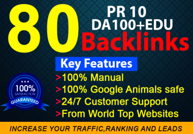 MANUALLY Do 80 UNIQUE PR10 SEO BackIinks on DA100 sites plus Extra Links
