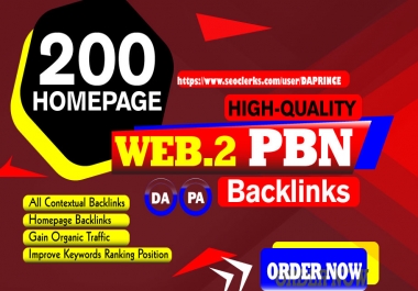 200 Homepage WEB 2.0 PBNs Backlinks On High DA~PA Domain Blog