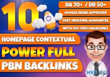 10 HomePage Contextual Power Full PBN Backlinks,  DA DR Upto50+,  With Tier2 100 Backlinks