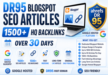 DR95 1500+ SEO Articles With 1500+ HQ Backlinks Over 30 Days