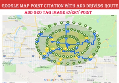 do 50 google maps point citations with add driving route for any country