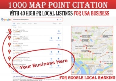I will do 1000 google map point citations with 40 local listings for USA local business ranking