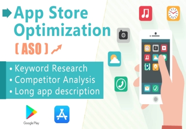 Boost app rank in google store and app store with aso keywords optimization description