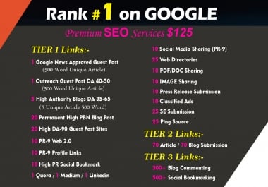 Rank 1st on google with white hat 30 days Premium SEO Linkbuilding Service
