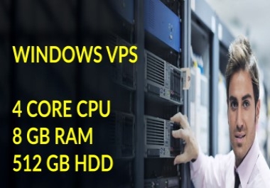 Premium Windows VPS - 4 CPU,  8GB RAM,  Dedicated Resources