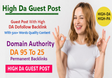 Write & Publish 7 Guest post backlinks on DA 95 to 25 Websites