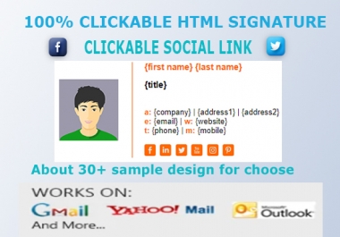 I will create professional clickable html signature