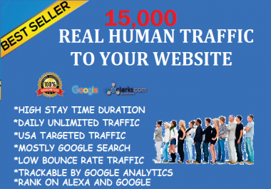 15,000+ Real Humans Visitors/Traffics to your website. Google Adsense/Analytics safe