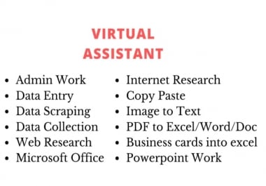 I will be a virtual assistant for data entry,  typing and copy paste work