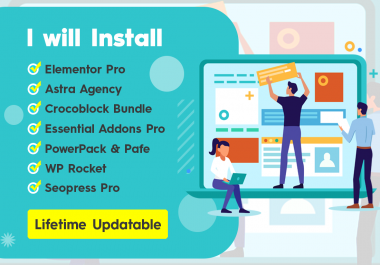 Install Elementor Pro and Astra Pro and Crocoblock Jet Bundle and WP Rocket with Official License