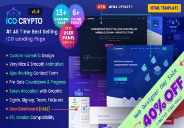 FULL WEBSITE ICO CRYPTO HTML + USER CENTER + PSD + TOKENSALE PAGE