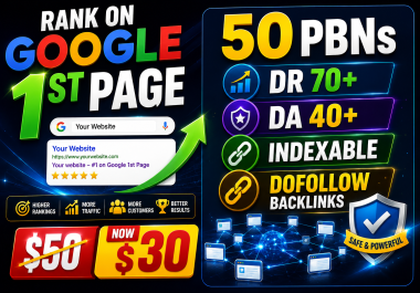 50 PBN DR 70+ DA 40 indexable Dofollow Backlinks Rank on Google 1st Page