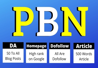 50 Manual Homepage Blogger PBN Dofollow Backinks DA50+ Permanent SEO Backlinks