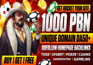 1000 Unique Domain Homepage Pbn DA 50+ Dofollow Backlinks Casino,  Poker, Gambling Buy 1 Get 1 Free