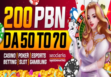 200 Home Page PBN DA 50 TO 70 Casino Gambling Slots Poker Betting Sites and Index Domains