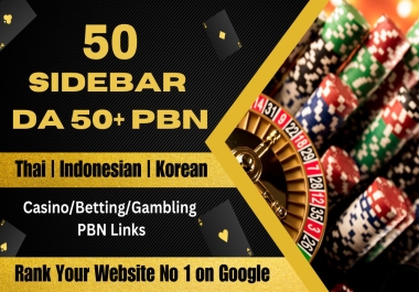 50 SIDEBAR/BLOGROLL PBN DA 50+ CASINO Gambling Dofollow Backlinks