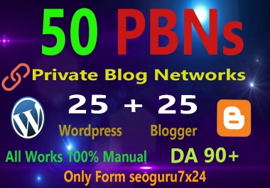 I will Manually Do-50 PBN POSTs Blogger and WordPress 90 High DA-PA