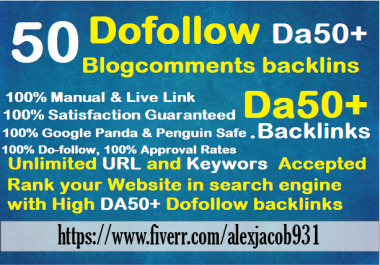 create manually 50 links Da30+ dofollow blog comments backlinks