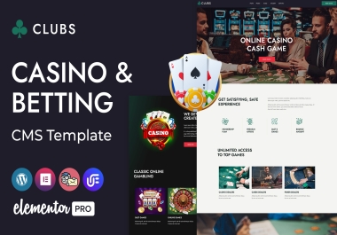 Clubs Online Casino Cash Game Betting WordPress Website Editable Original CMS Elementor