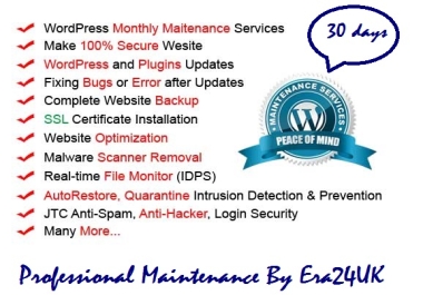 Monthly Ultimate Website Maintenance Service WordPress website Security & Much more
