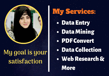 I will do any type data entry,  data mining,  web scraping,  pdf editing,  typing,  copy-paste job