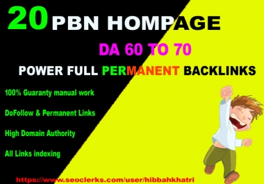 20 Permanent PBN Hompage Backlinks on DA 60 to 70 google top ranking