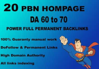 20 Permanent PBN Hompage Backlinks on DA 60 to 70 google top ranking