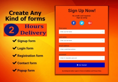 Create sign up form,  Mailchimp form,  contact form,  pop up form