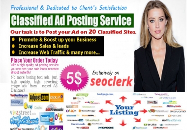 do PROFESSIONAL Ads Posting on TOP Classified sites of USA,  UK & Canada except Craigslist