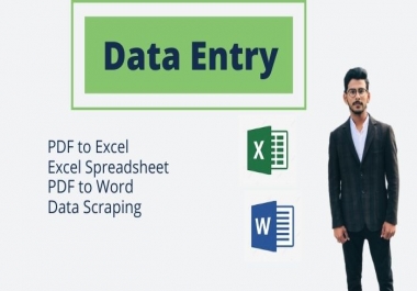 I will Enter your Data on Microsoft Word and Microsoft Excel.