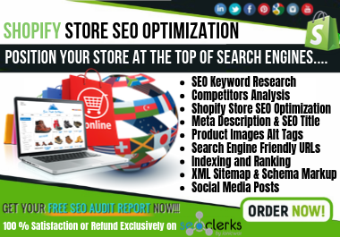 l'll do Shopify Store SEO optimization,  Product Tags,  Meta Description,  Alt Tags and Schema Markup