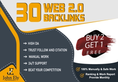 Build 30 high quality WEB 2.0 Contextual backlinks with white hat link building techniques