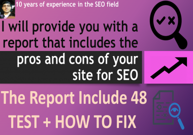 I will provide you with a report containing 48 tests of your site Seo + how to solve problems