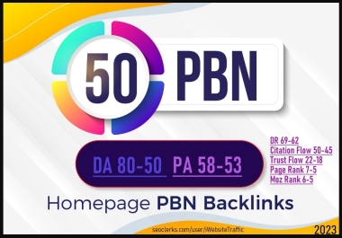 We will build 50 PBN Links up to DA80 PA58 DR69 with high PR and Moz Rank to improve your website