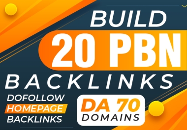 Build 20 PBN Backlinks on DA 70 To 50 Domains Dofollow Homepage Backlinks