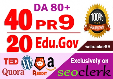 Provide 60 white hat Pr9 & Edu. Gov SEO dofollow backlinks,  link building