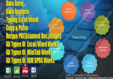 I will do excel, spss, minnitab data entry, Data Analysis, Convert pdf to word. Image content typing