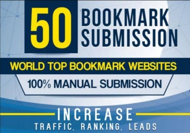 manually 50 bookmark backlinks,  high pa da