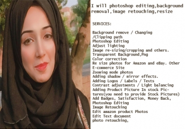 I will photoshop editing, background removal, image retouching, resize