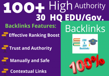 Buy 100 UNIQUE Dofollow & 30 EDU/Gov. SEO BackIinks on High DA 80+ sites 