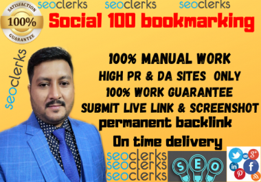I will provide 100 bookmarking in high da and pa sites manually